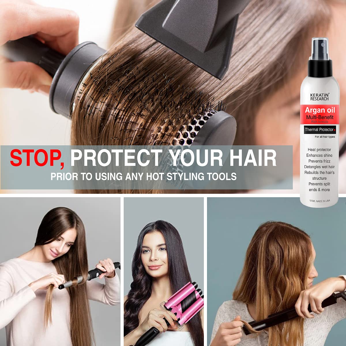 KERATIN RESEARCH spray nozzle close-up demonstrating easy application and even mist coverage