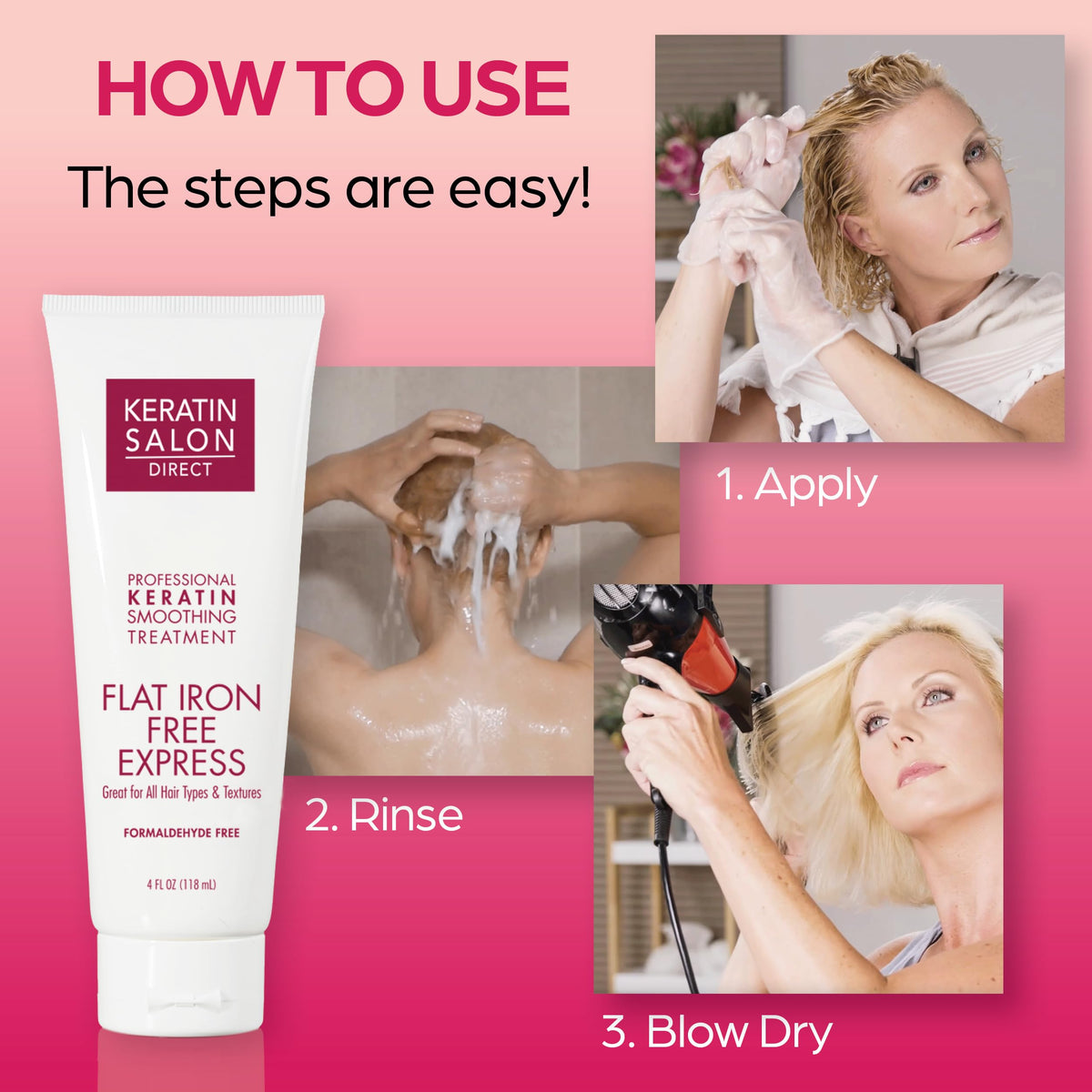 Keratin Salon Direct being applied to damp hair for quick at-home treatment benefit