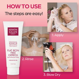 Keratin Salon Direct being applied to damp hair for quick at-home treatment benefit