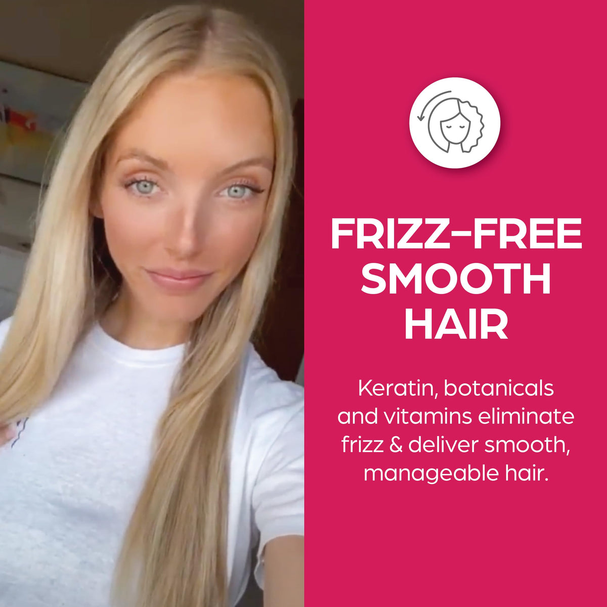 Keratin Salon Direct before and after hair comparison demonstrating visible smoothing