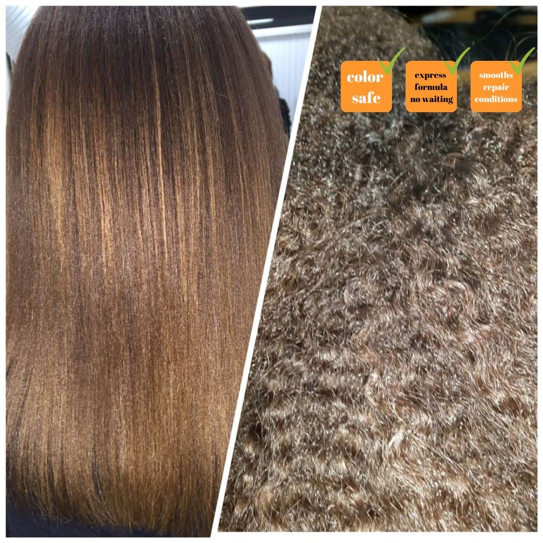 Kerazon Brazilian Keratin Treatment bottle highlighting smoothing action