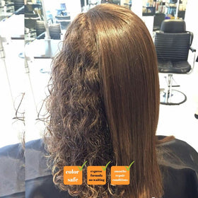 Kerazon kit contents laid out showing shampoo, keratin, and mask for easy use