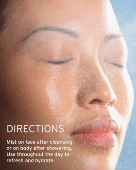 Kerstin Florian misting over face demonstrating instant refresh and dewy glow