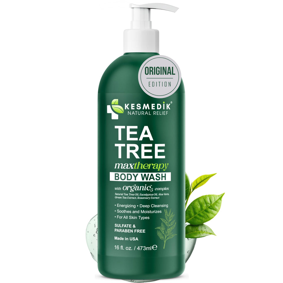 KESMEDIK front bottle showing label and soothing tea tree branding for clear identification