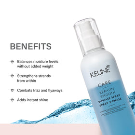KEUNE close-up of two-phase liquid texture highlighting keratin conditioning