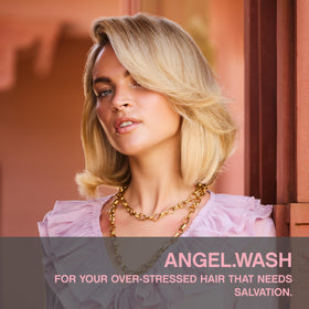 KEVIN.MURPHY ANGEL.WASH pump and cap detail highlighting easy dispensing and travel-friendly design