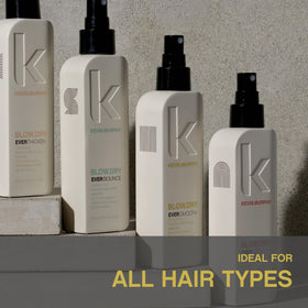 KEVIN.MURPHY stylist blow-drying hair demonstrating added volume and style longevity