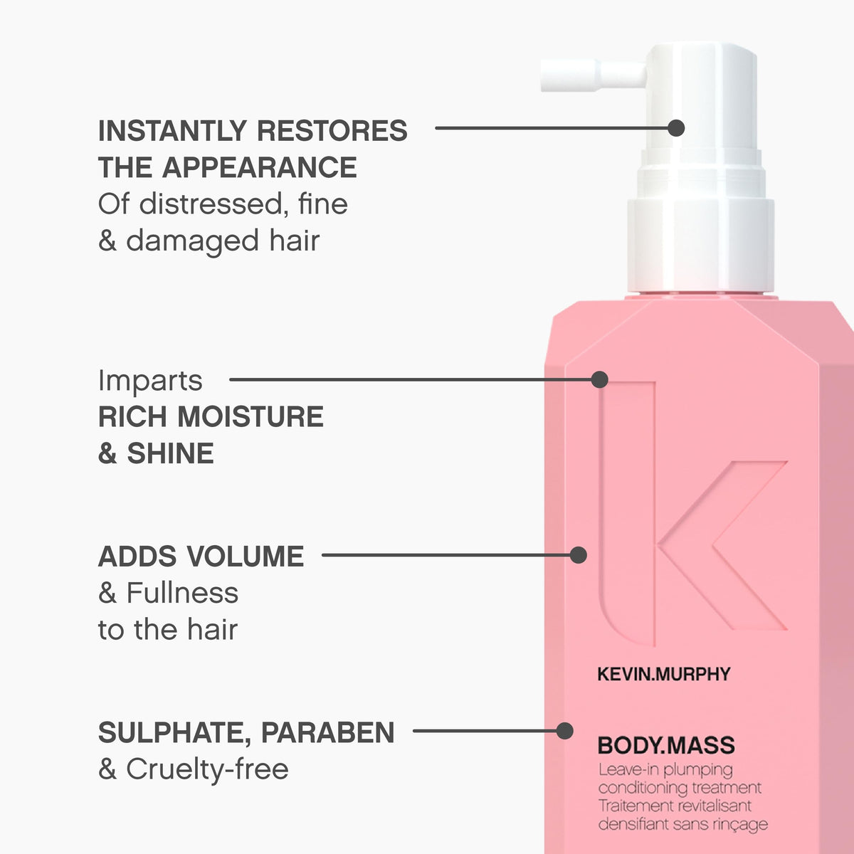 KEVIN.MURPHY Body Mass being applied to damp hair demonstrating even distribution and styling prep