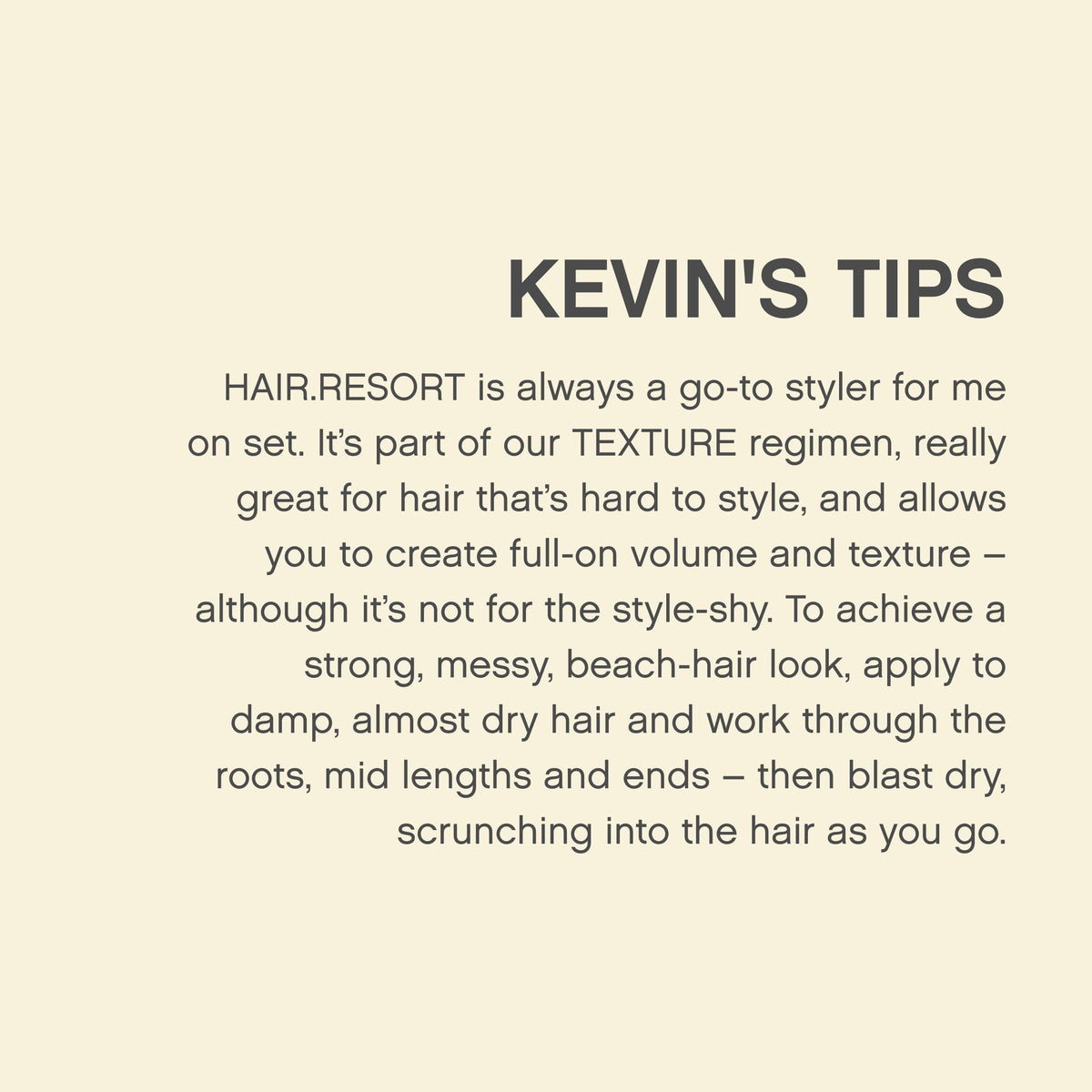 KEVIN.MURPHY label detail with ingredients and clean-formula benefits