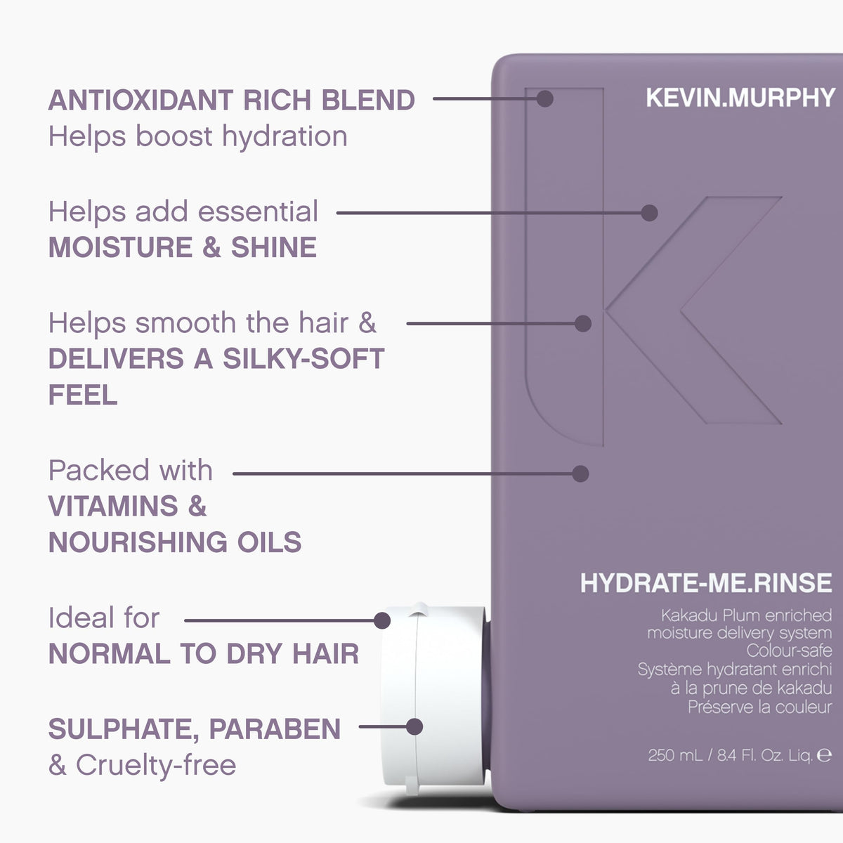 KEVIN.MURPHY bottle held in hand demonstrating 250 mL travel-friendly size