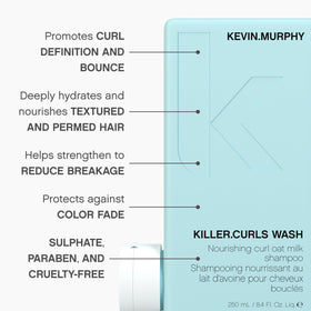 KEVIN.MURPHY bottle in shower setting emphasizing everyday curl-care convenience