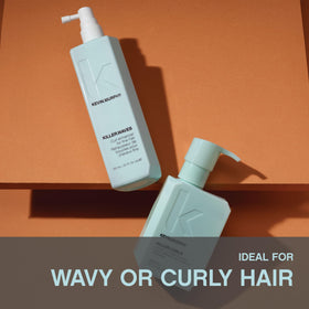 KEVIN.MURPHY side-by-side before and after showing reduced frizz and defined waves