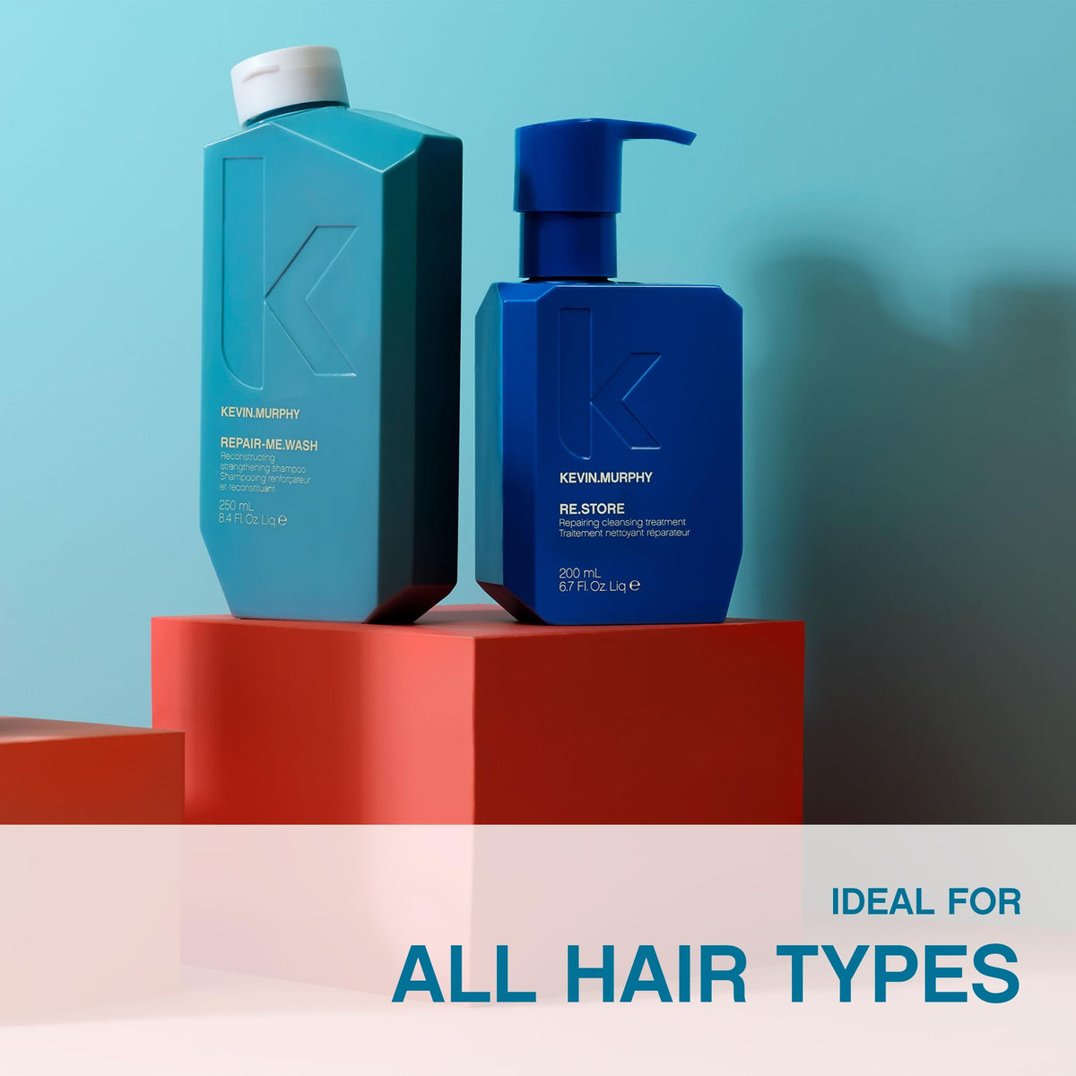 KEVIN.MURPHY 200ml bottle next to a ruler to show compact travel-friendly benefit