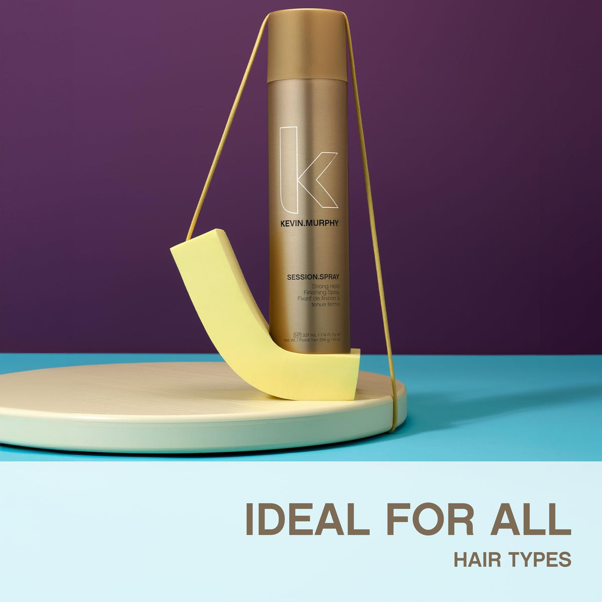 KEVIN.MURPHY 100ml can in hand for size comparison and travel-friendly benefit