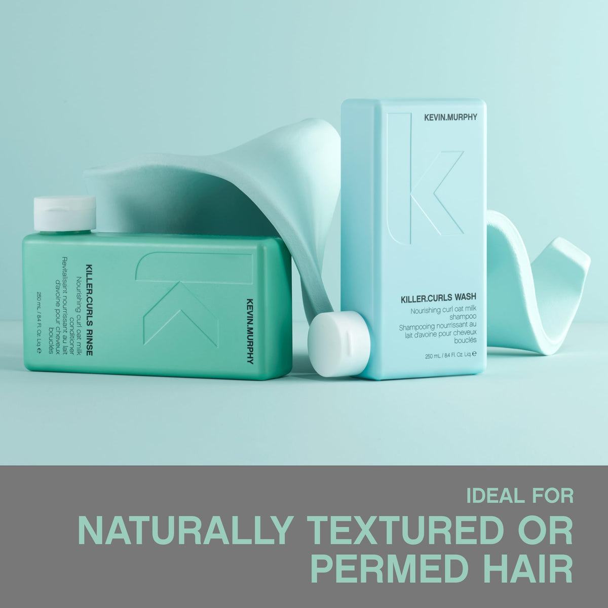 KEVIN.MURPHY bottle held in hand for scale, indicates compact 250ml travel-friendly size
