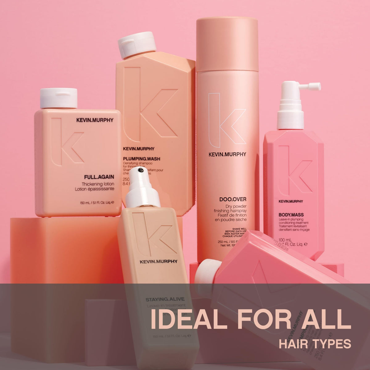 KEVIN.MURPHY bottle in hand illustrating 150mL size and portability