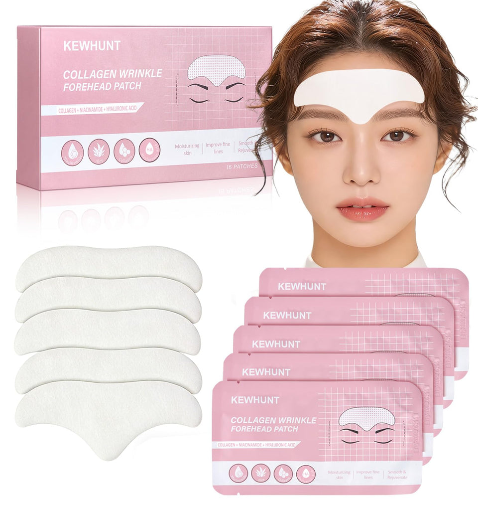 Kewhunt front packaging showing 16 forehead wrinkle patches and benefits