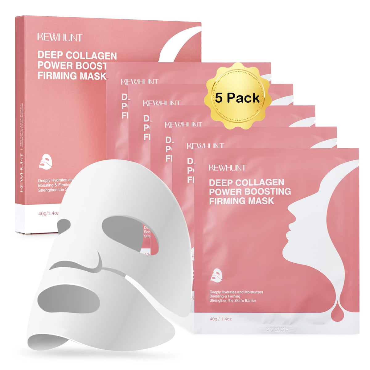 Kewhunt front packaging showing five hydrating masks and benefits