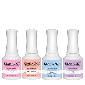Kiara Sky four-bottle front packaging showing all four liquids and benefit of complete system