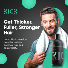 Kick pump dispensing conditioner showing creamy texture and control