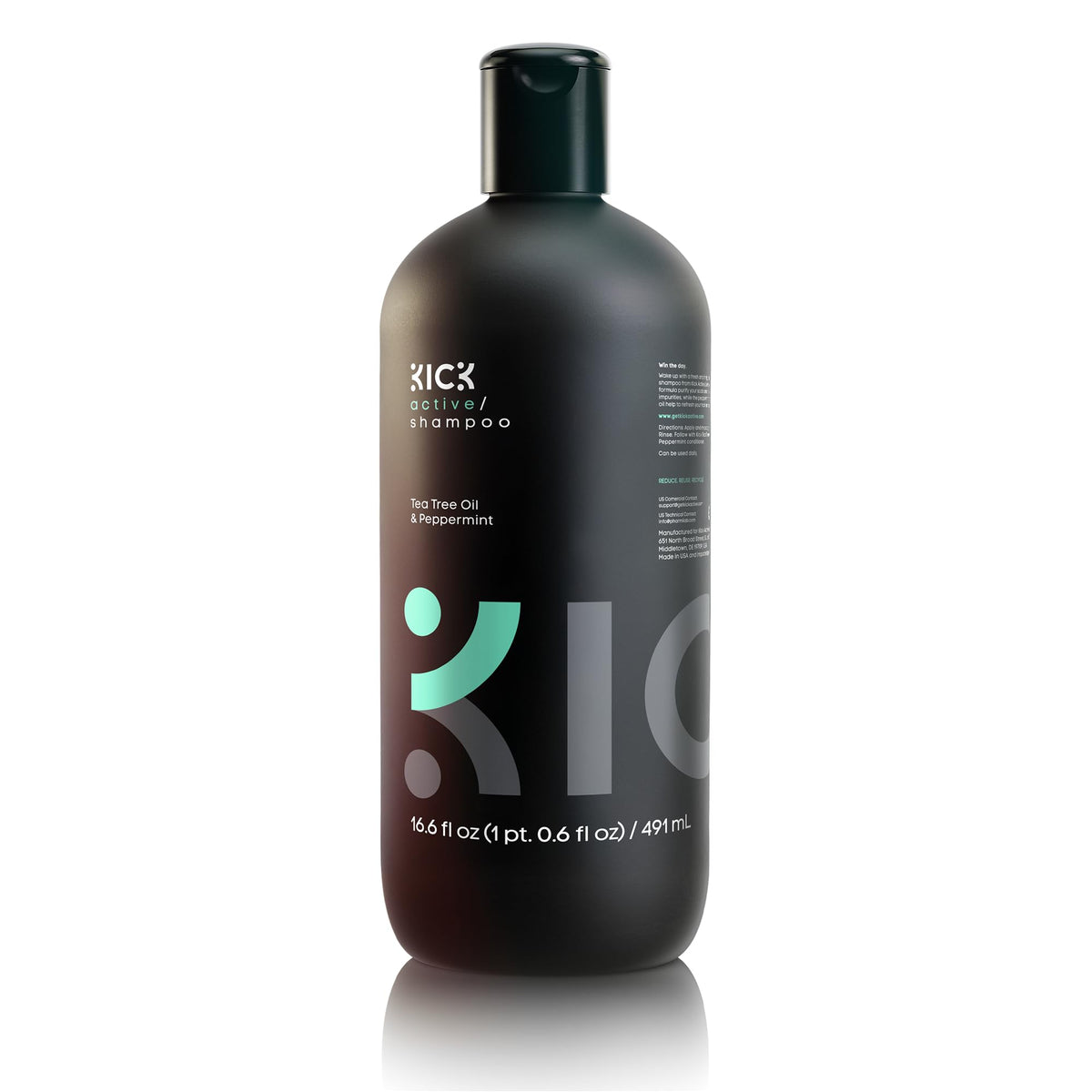 Kick front bottle view showing label and 16.6oz size benefit