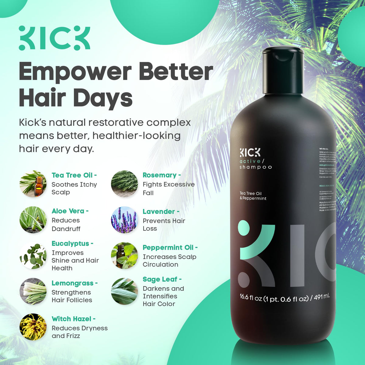 Kick shampoo being applied in shower for cooling scalp refresh