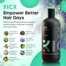 Kick shampoo being applied in shower for cooling scalp refresh