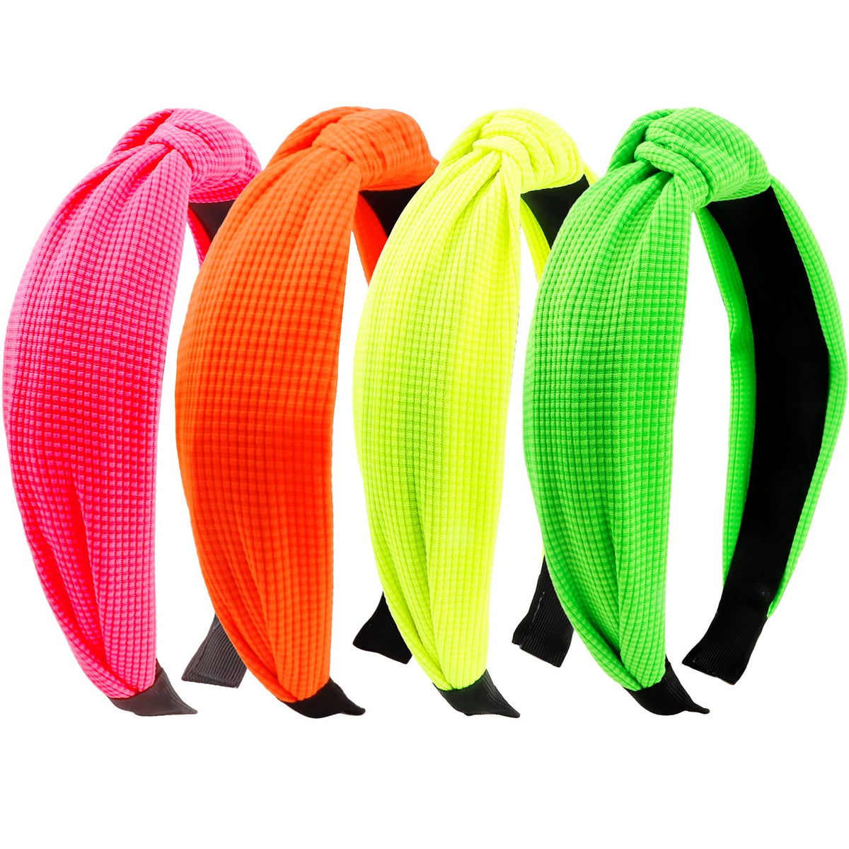 KICOSY front view of four neon headbands showing bright colors and packaging benefit