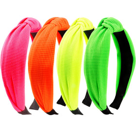 KICOSY front view of four neon headbands showing bright colors and packaging benefit