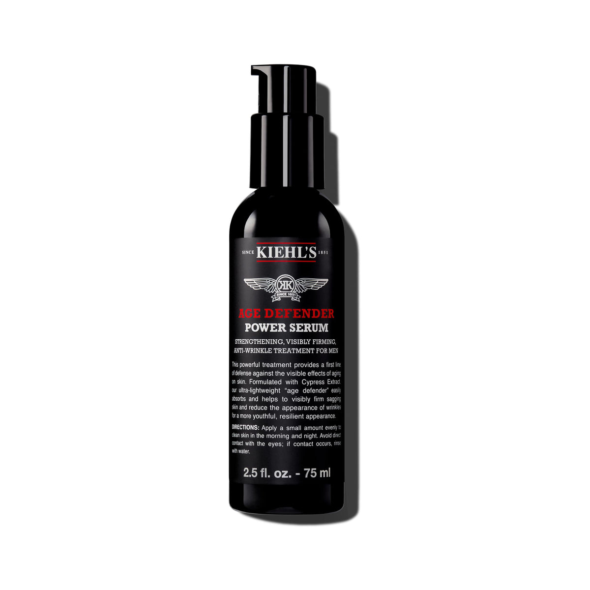 Kiehl's Age Defender front packaging showing bottle and label benefits