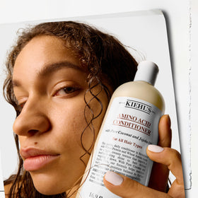 Kiehl's conditioner on bathroom shelf in lifestyle scene for everyday routine