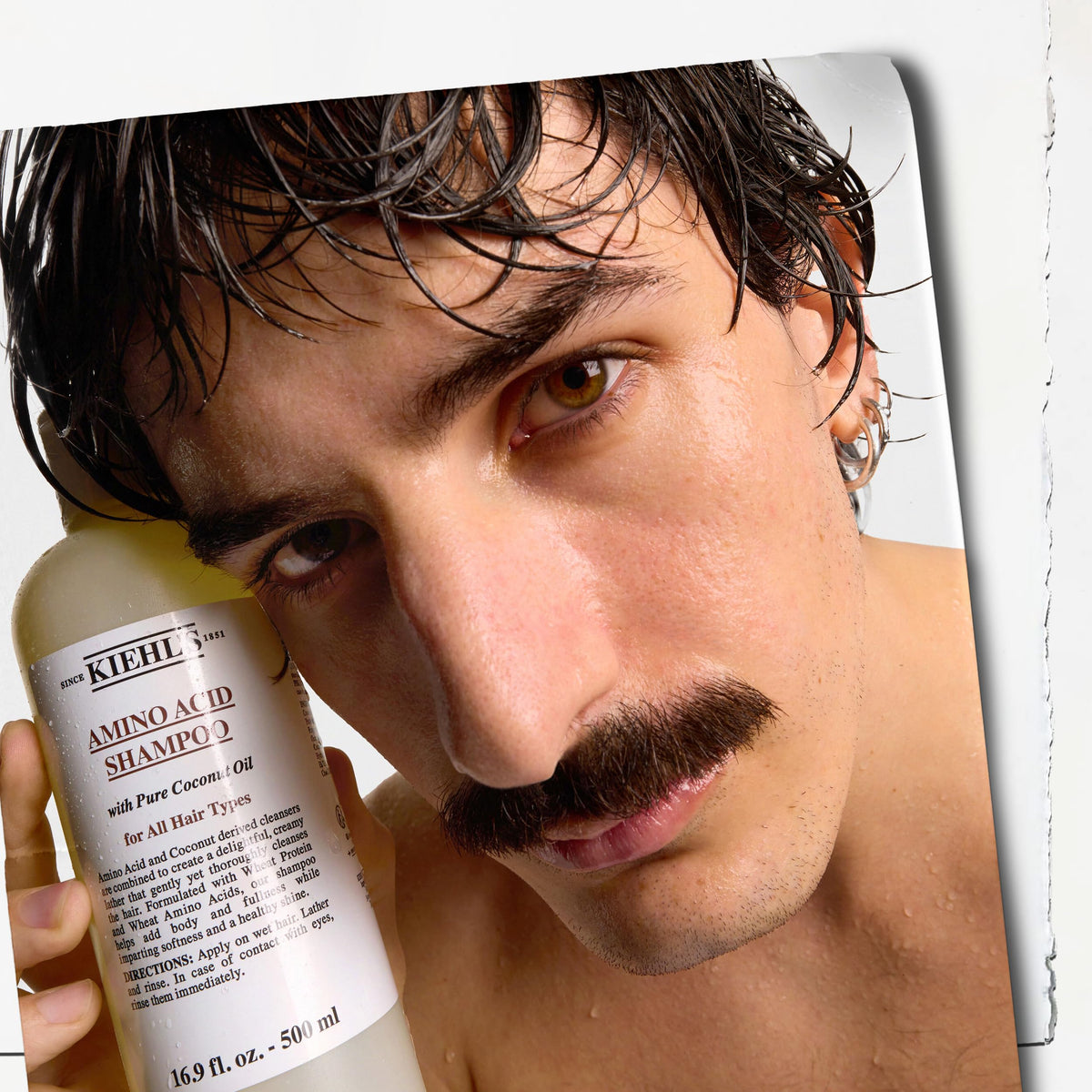 Kiehl's shampoo in bathroom setting showing lifestyle ease and daily routine benefit
