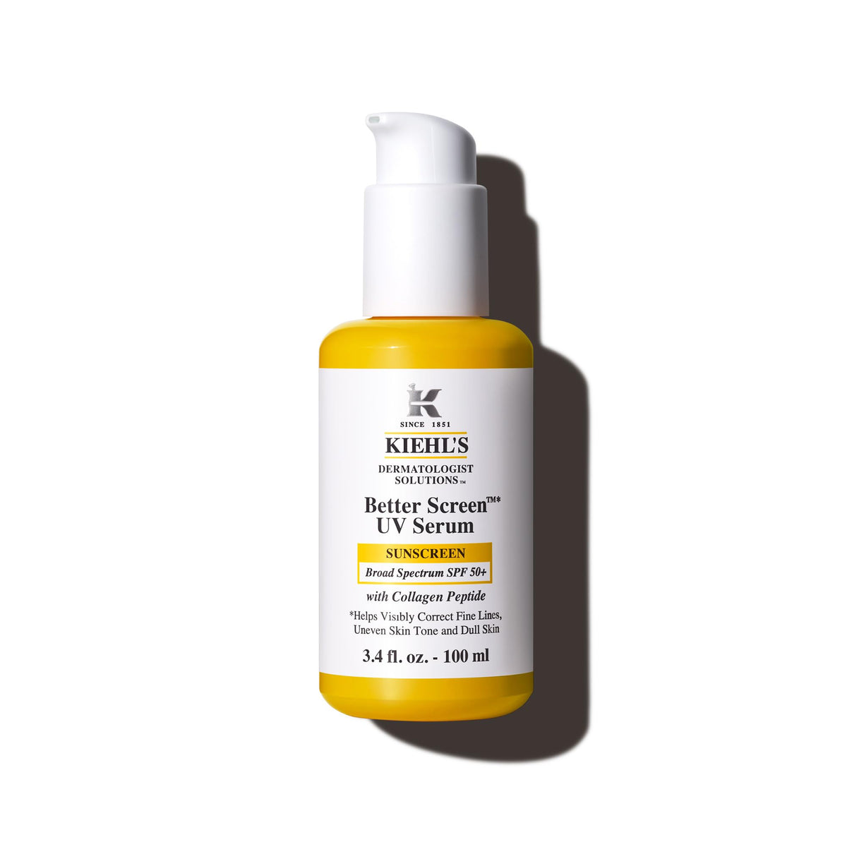 Kiehl's front packaging shot showing SPF 50 protection and sleek bottle benefit