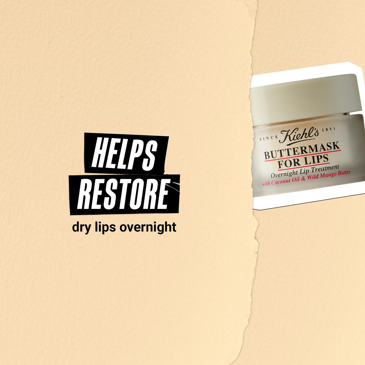 Kiehl's jar on nightstand next to pillow suggesting overnight repair and morning-soft lips