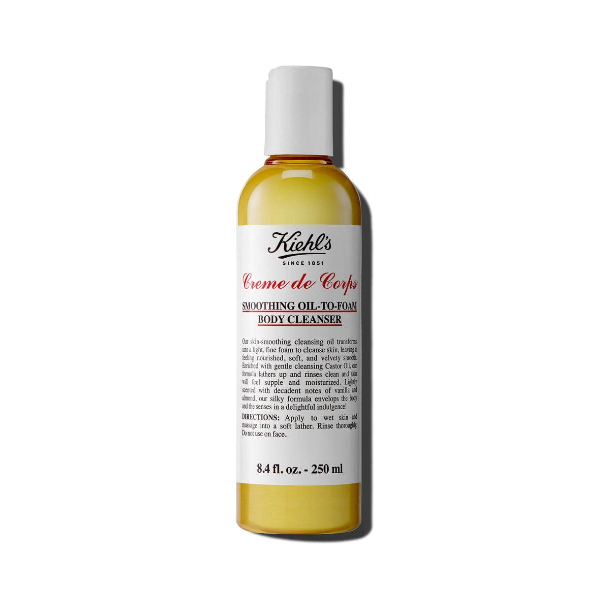Kiehl's bottle front view showing product label and size, highlights moisturizing benefit