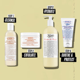 Kiehl's bottle on a vanity suggesting daily routine and skin comfort