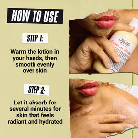 Kiehl's tube next to a hand to illustrate scale and travel-friendly size