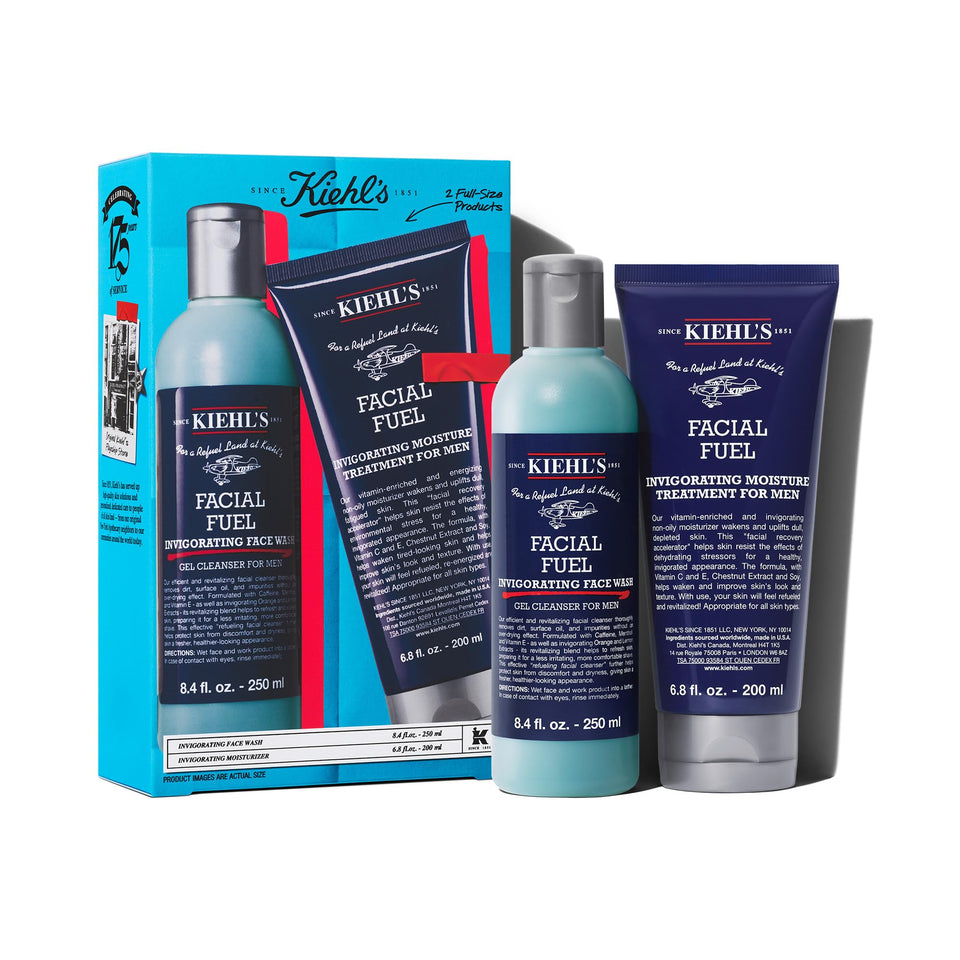 Kiehl's gift set front packaging showing both cleanser and moisturizer, gives clear gift appeal