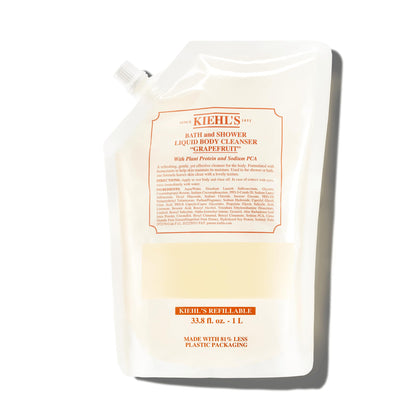 Kiehl's front label view showing product name and size, conveys clear refill branding and benefits