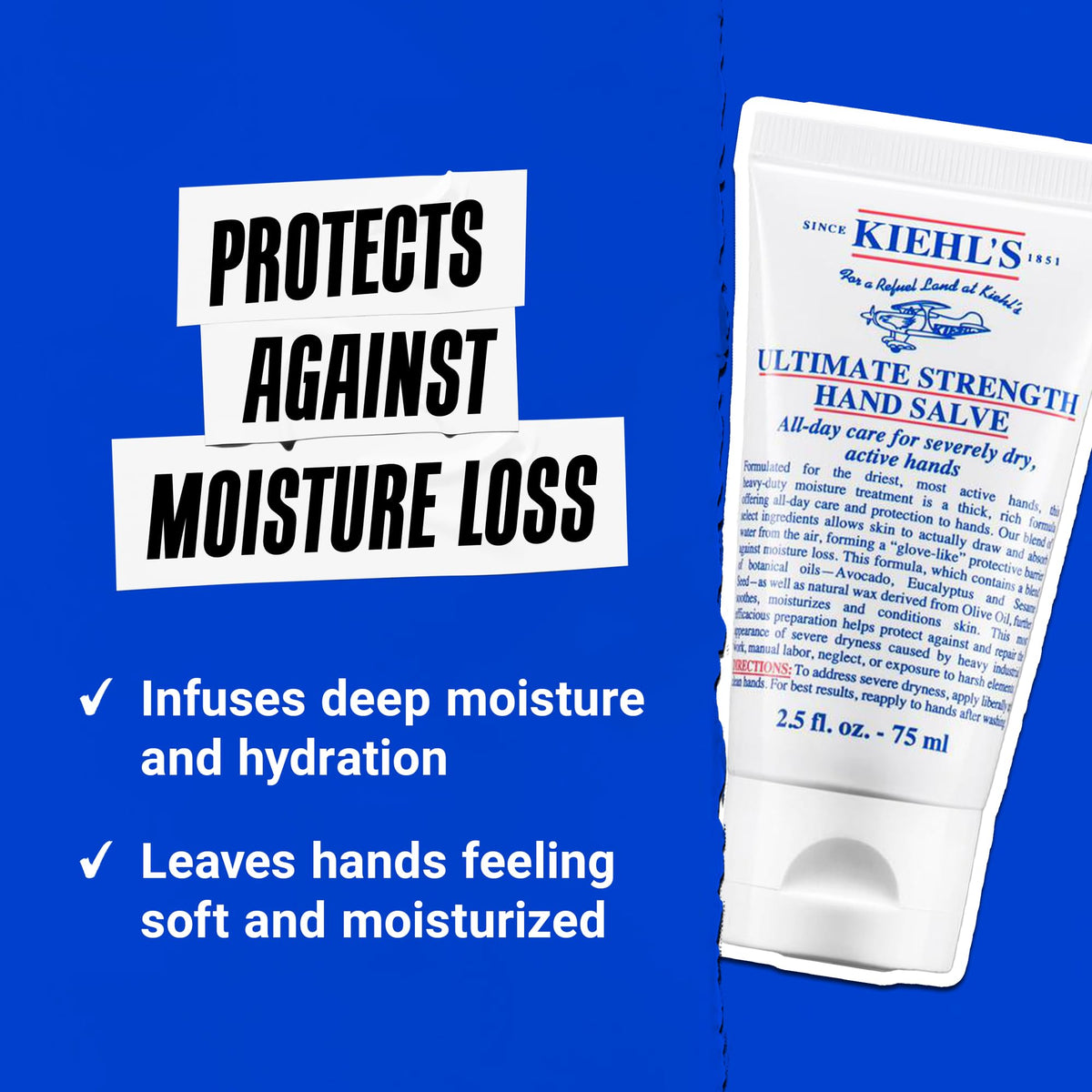 Kiehl's being applied to dry hands showing immediate softening and protection