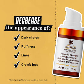 Kiehl's bottle beside vitamin C ingredient visual, emphasizes brightening action