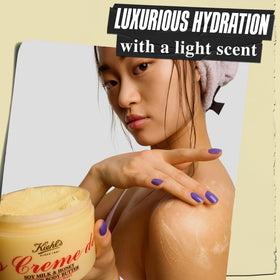 Kiehl's soy milk and honey ingredients display emphasizing nourishing benefits