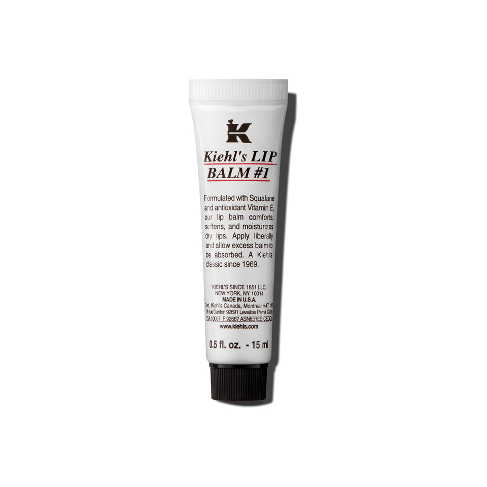 Kiehl's Lip Balm #1 front tube showing brand and clear balm for quick identification and travel convenience