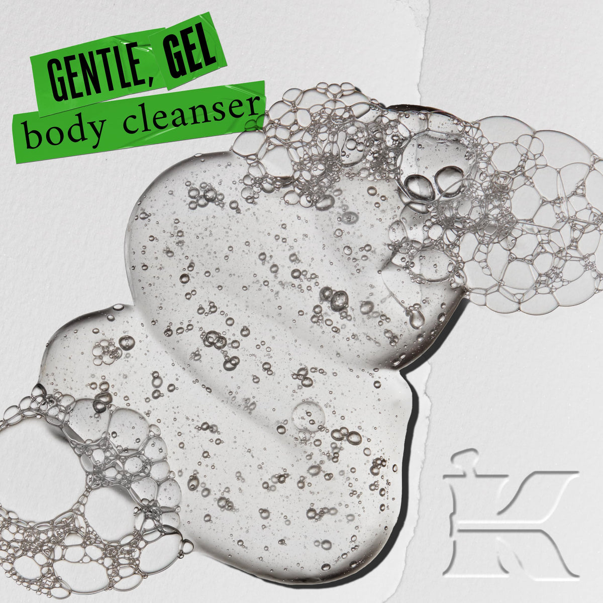 Kiehl's Made for All gel texture on palm highlighting gentle frothy lather and mild feel