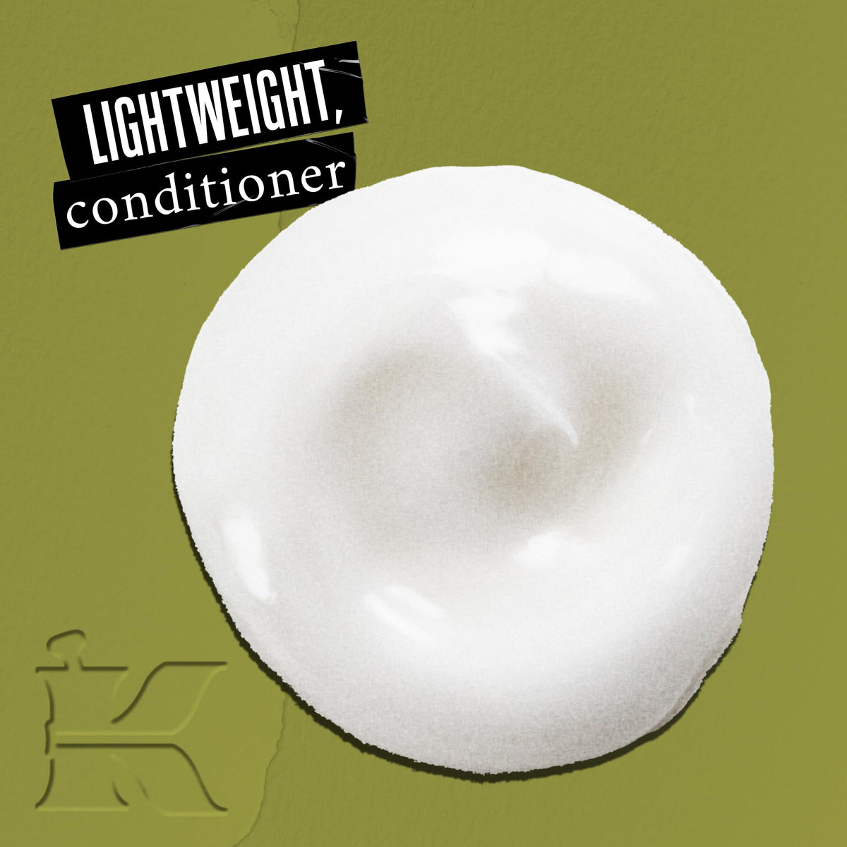 Kiehl's conditioner texture pouring from bottle, demonstrates lightweight creamy feel