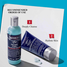 Kiehl's products staged on a bathroom shelf suggesting daily grooming routine convenience