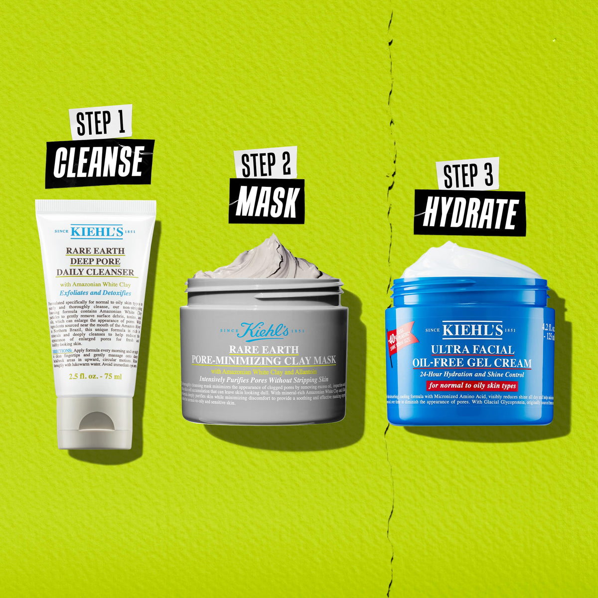 Kiehl's skin after rinse illustrating clearer texture and minimized pores benefit
