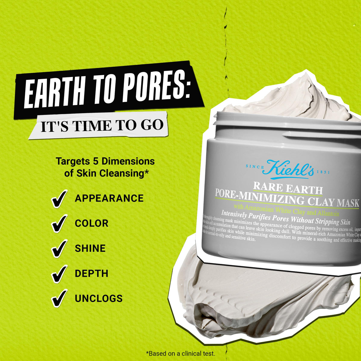 Kiehl's mask being applied to cheek demonstrating deep-clean benefit