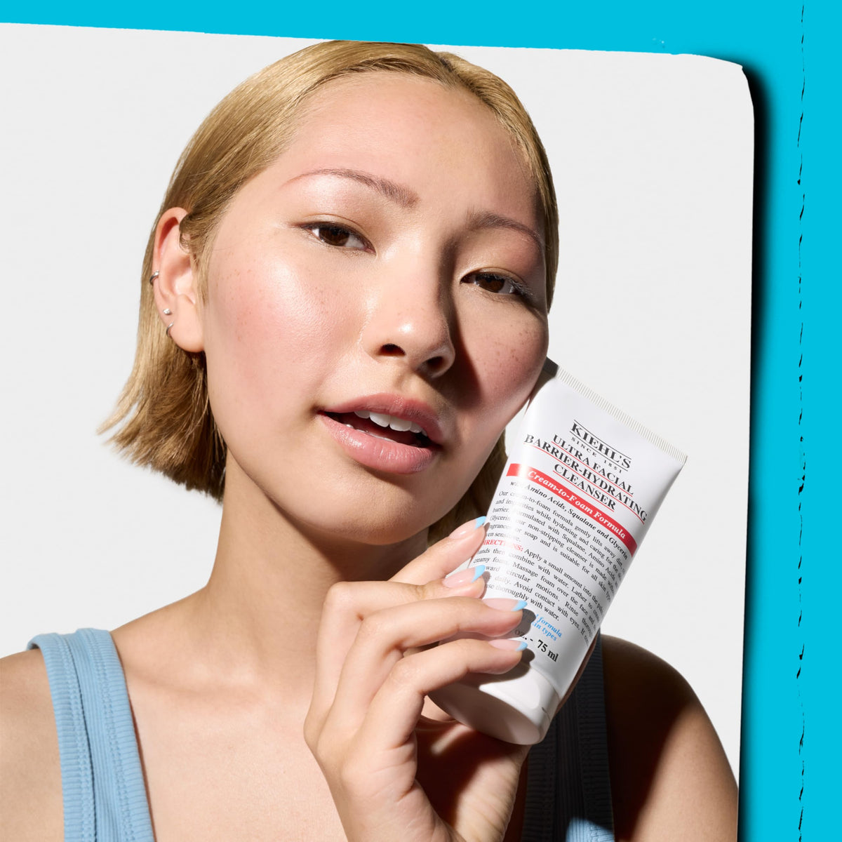 Kiehl's skin after rinse showing hydrated, non-tight finish
