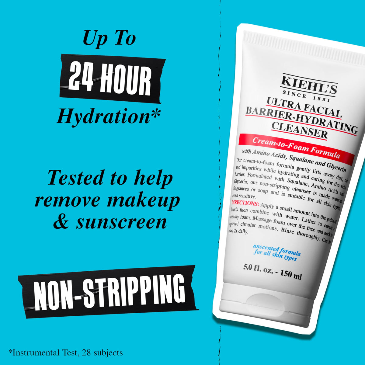 Kiehl's cream-to-foam lather demonstrating mild cleansing action